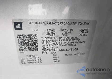 2019 Chevrolet Silverado 1500 Ld Lt z USA, uszkodzony, nr VIN 2GCRCPEC5K1148405